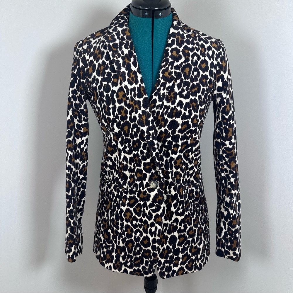 J. Crew Parke Blazer in Leopard Corduroy Preppy Animal Print Size 0 NWOT